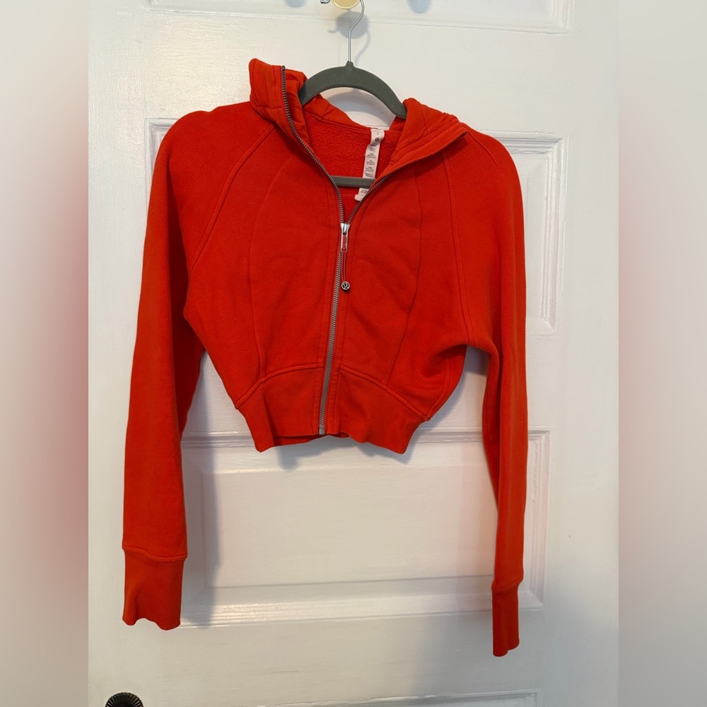 Lululemon Orange Full-Zip Cropped Scuba Hoodie